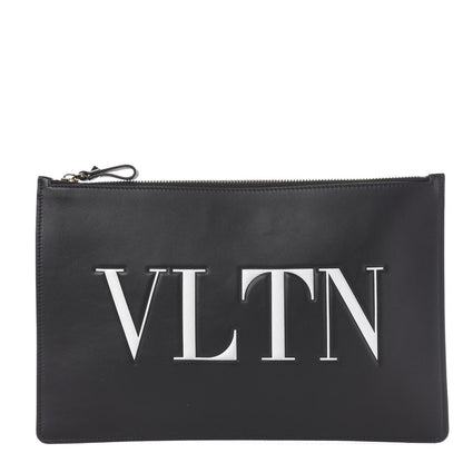 Valentino Garavani Calfskin VLTN Large Flat Zip Pouch Black 1 of 6