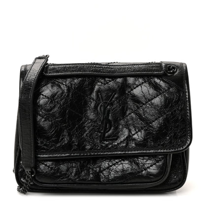 Saint Laurent Crinkled Calfskin Matelasse Monogram Baby Niki Chain Satchel Black 2 of 19