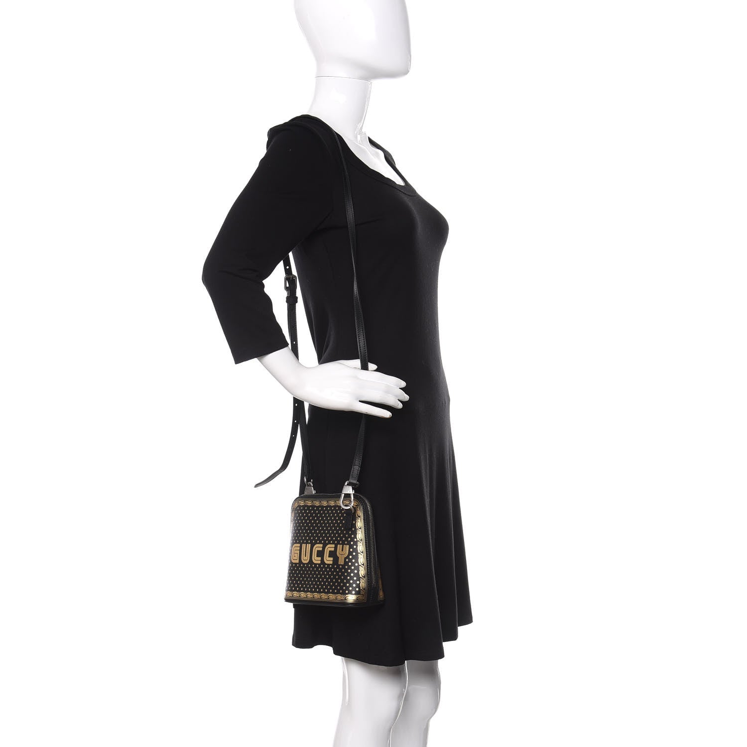 Gucci X SEGA Calfskin GUCCY Stars Mini Dome Shoulder Bag Black Gold 2 of 10