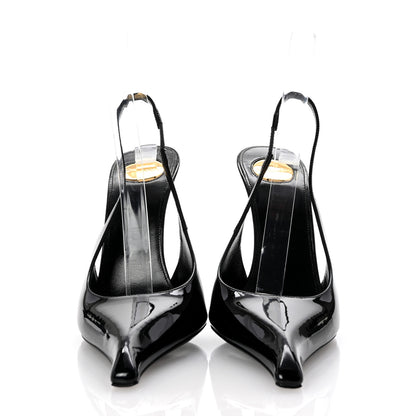 Saint Laurent Patent Calfskin PVC Miller 110 Slingback Pumps 37.5 Black 3 of 9