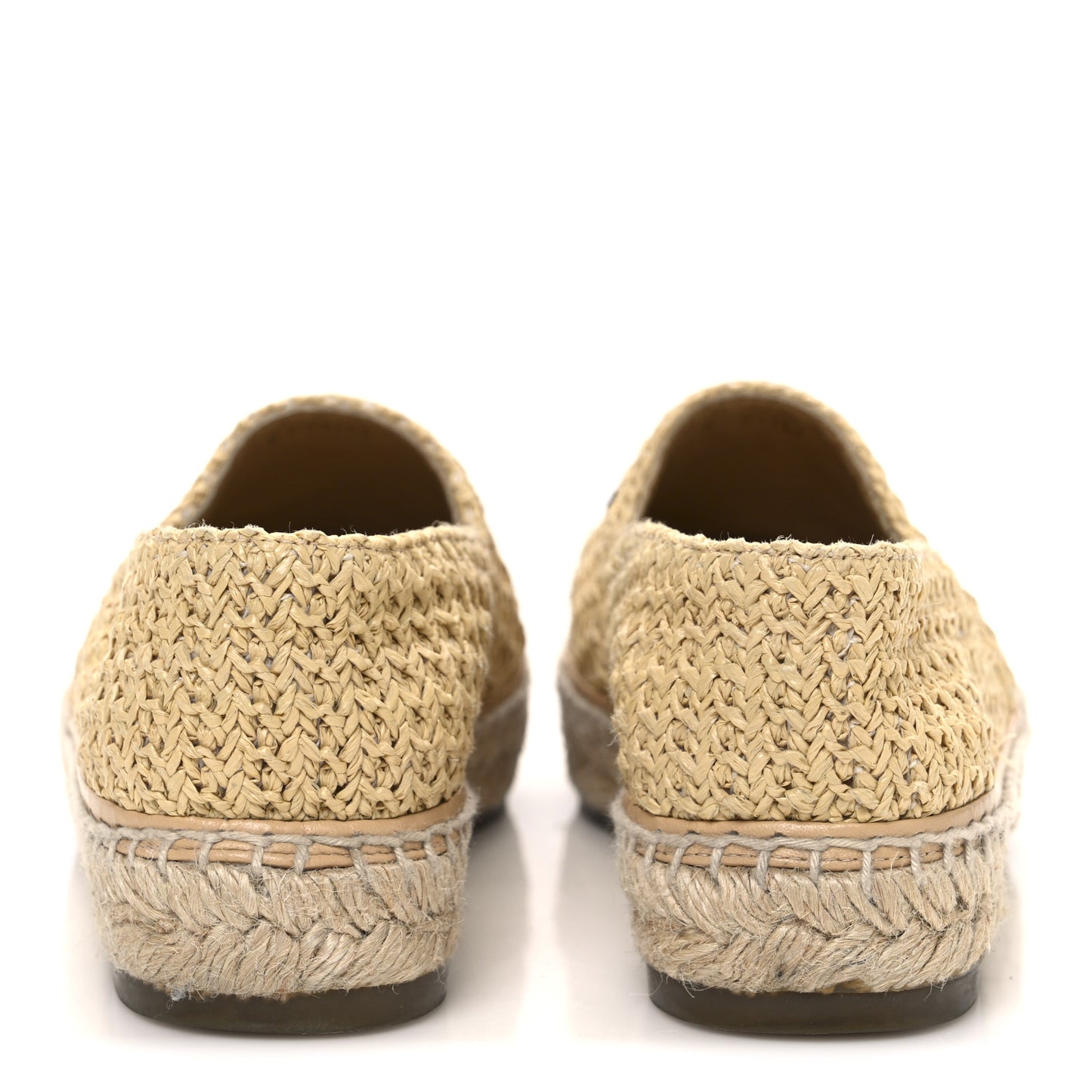 Braided Fabric Lambskin CC Espadrilles 38 Beige Black