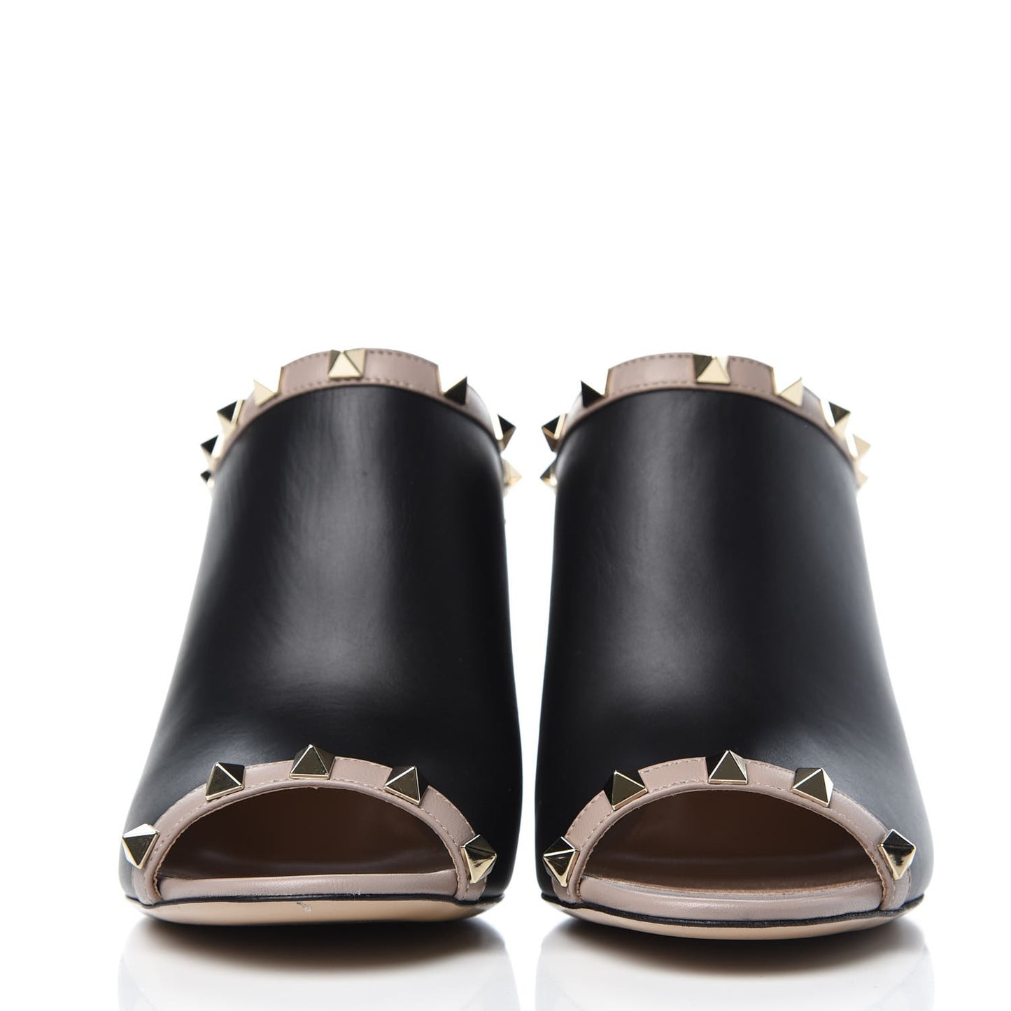 Calfskin Rockstud High Heel Slide Sandals 37 Black Poudre