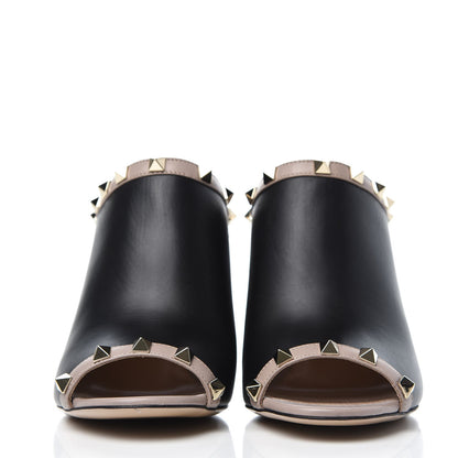 Valentino Garavani Calfskin Rockstud High Heel Slide Sandals 37 Black Poudre 2 of 9