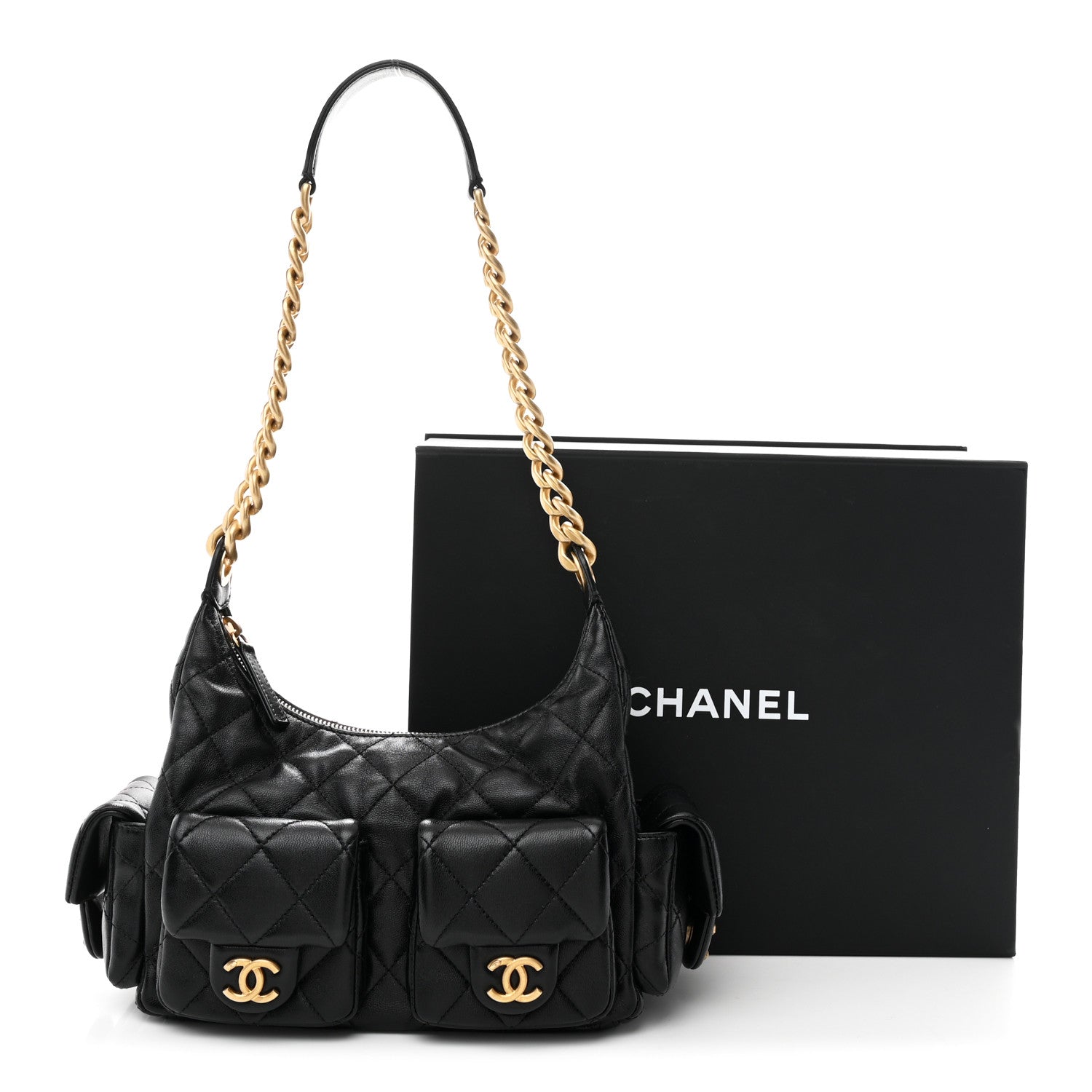 Chanel Shiny Lambskin Quilted Trendy Pockets Hobo Black 11 of 11