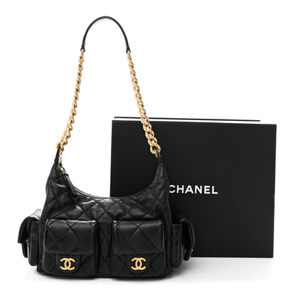 Chanel Shiny Lambskin Quilted Trendy Pockets Hobo Black 11 of 11