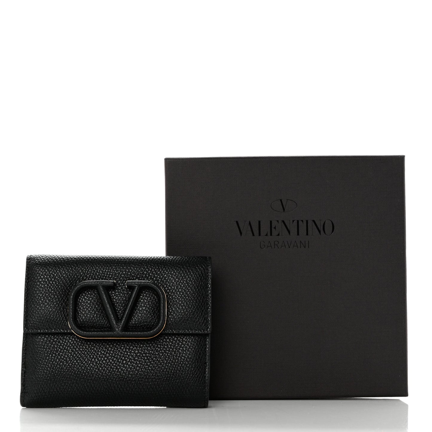 Grainy Calfskin VSling Compact Wallet Black