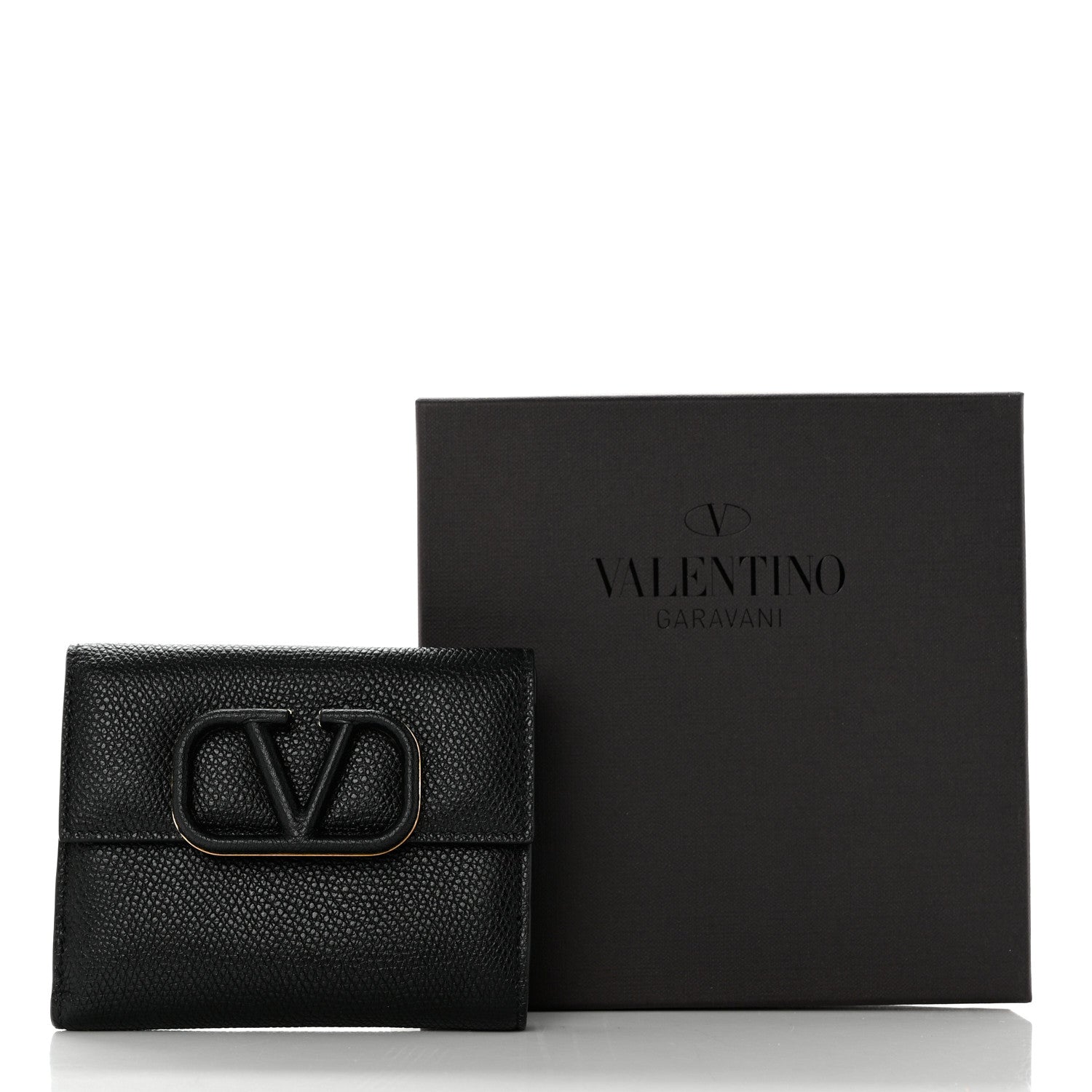 Valentino Garavani Grainy Calfskin VSling Compact Wallet Black 9 of 9