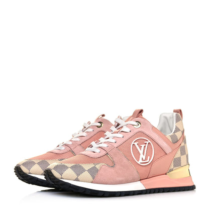 Louis Vuitton Suede Damier Azur Run Away Sneakers 38 Pink 3 of 7