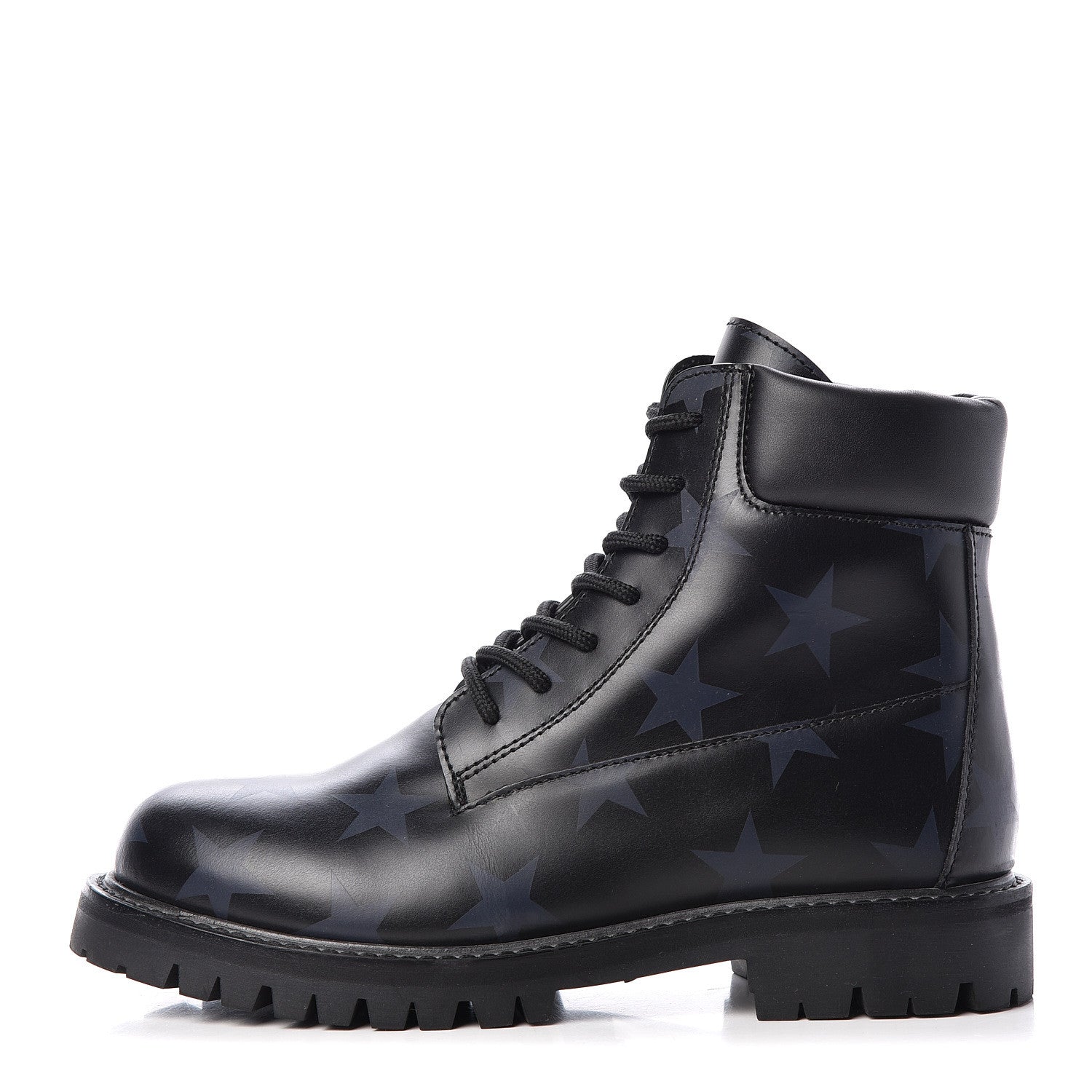 Valentino Garavani Calfskin Hologram Star Print Combat Boots 36.5 Black Marine 1 of 9