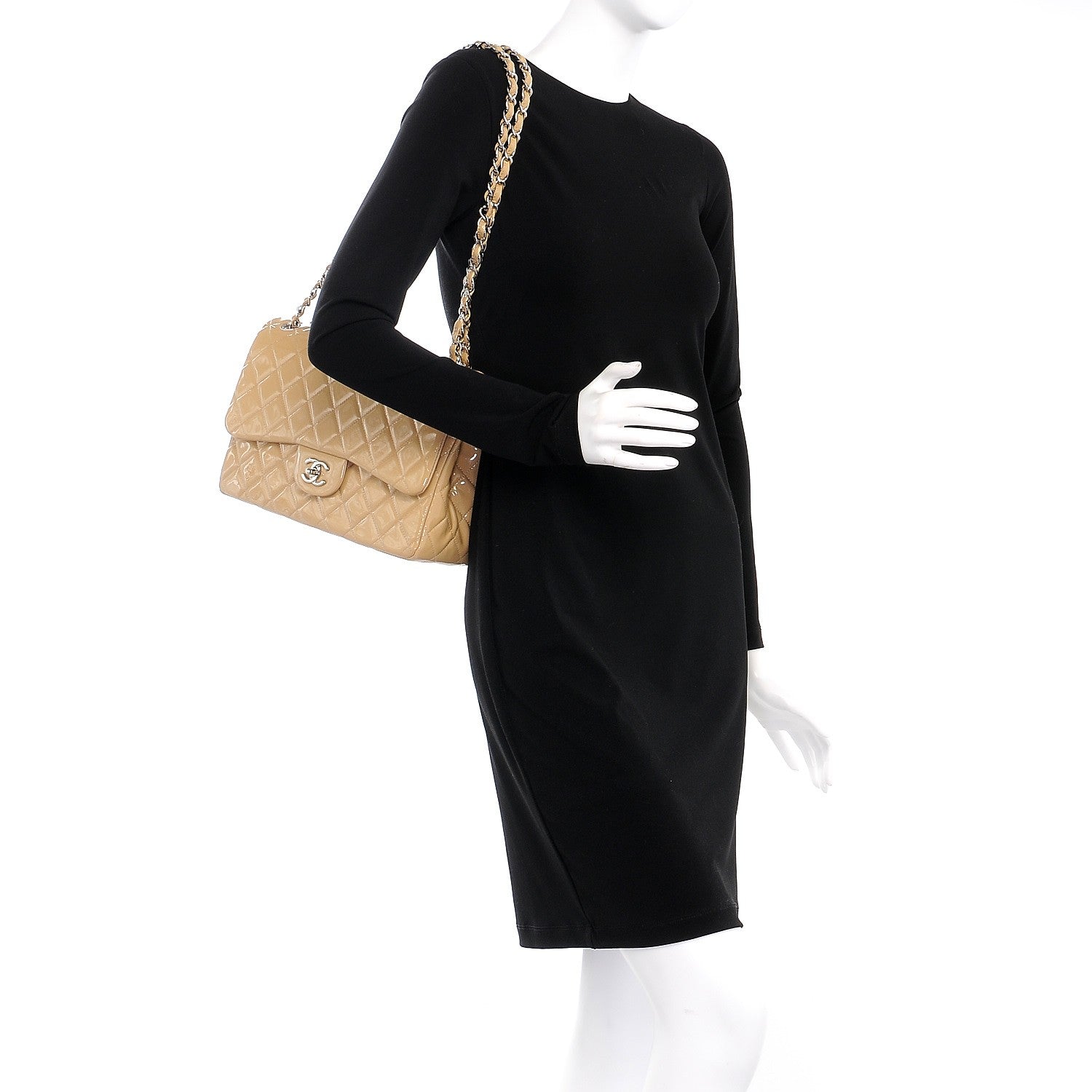 Chanel Patent Quilted Jumbo Double Flap Beige 3 of 10