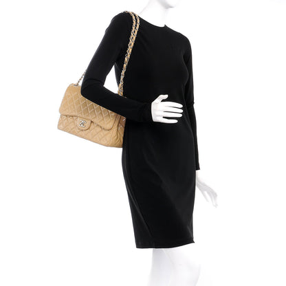Chanel Patent Quilted Jumbo Double Flap Beige 3 of 10