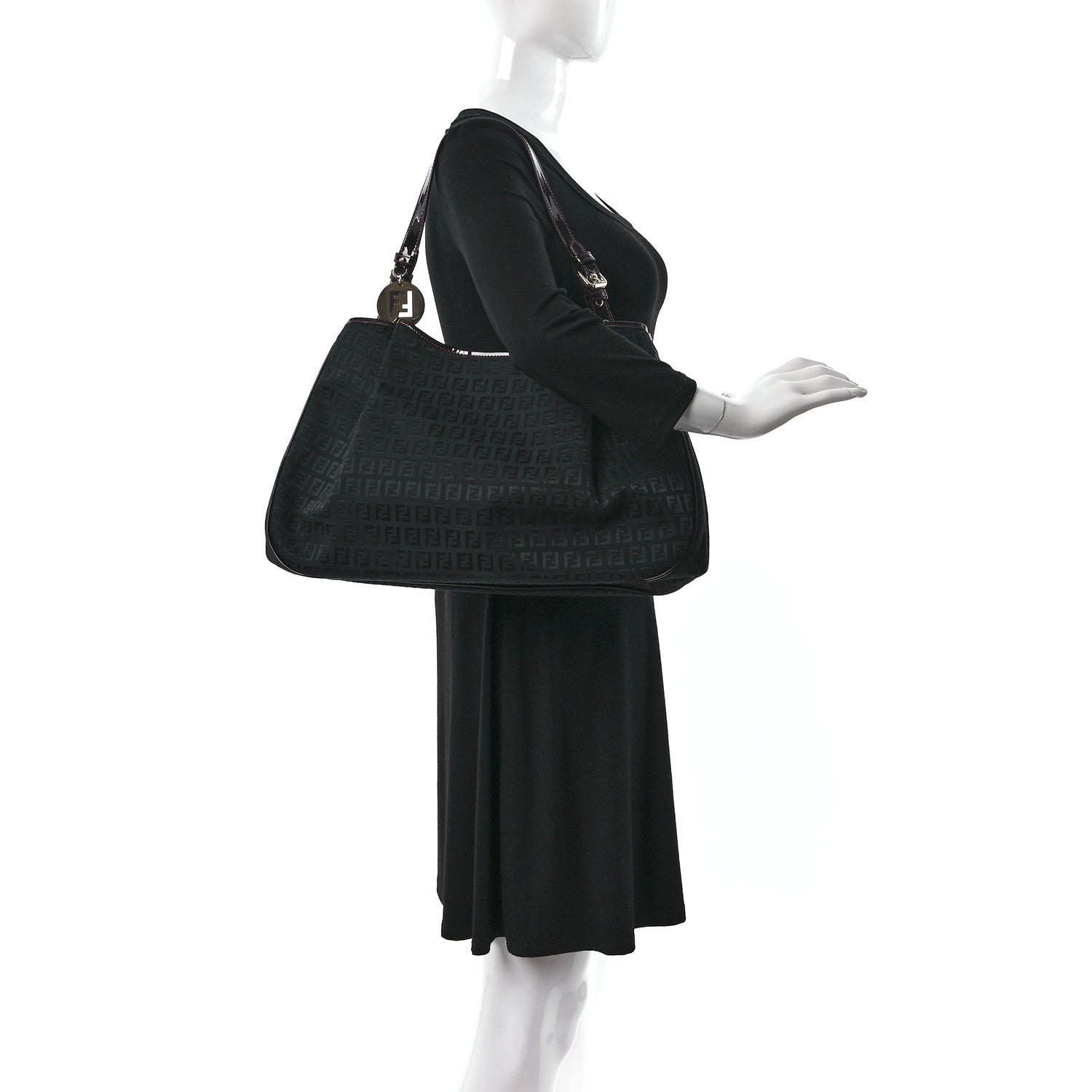 Fendi Zucchino Forever Shoulder Bag Black Pink 2 of 10