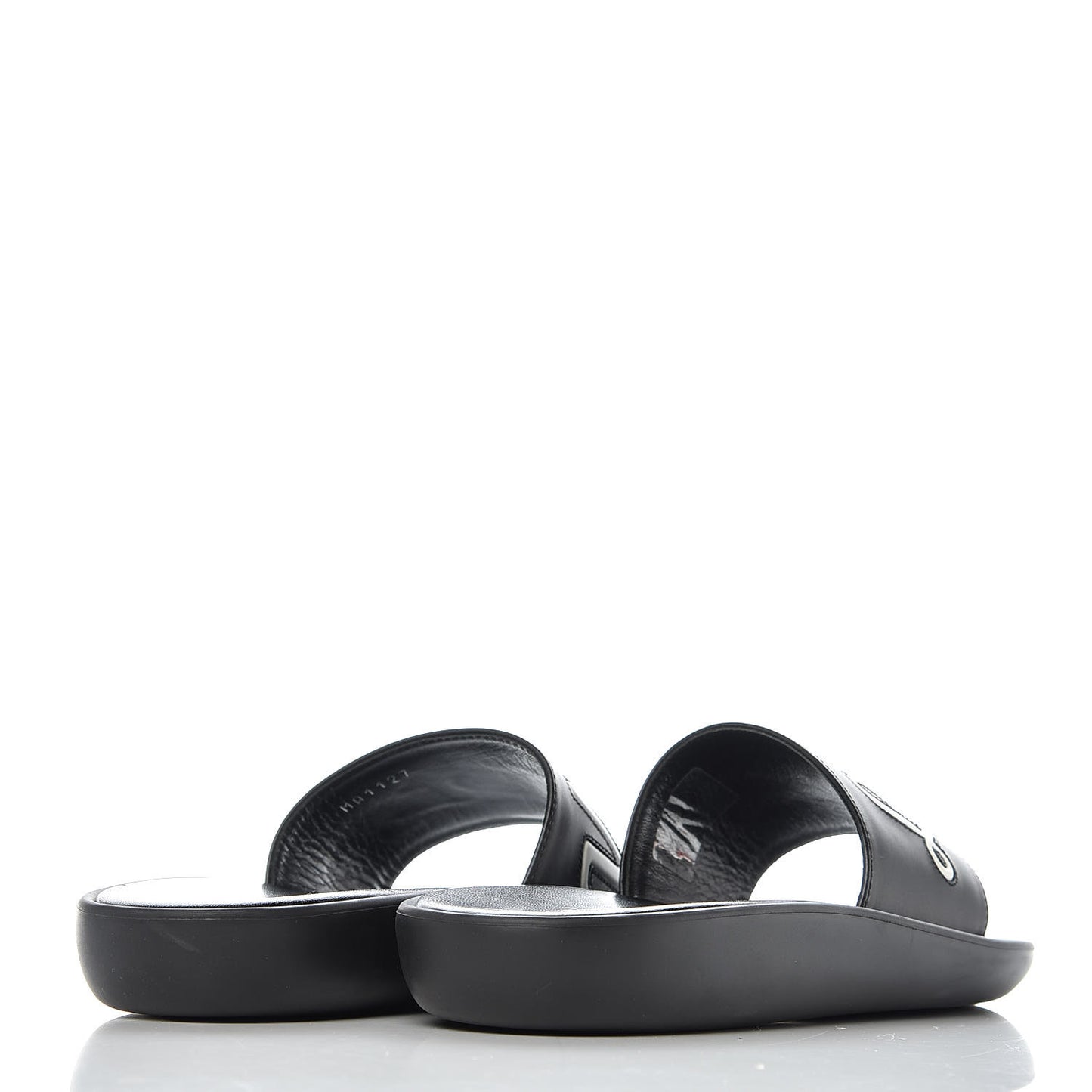 Calfskin Logo Sunbath Slide Sandals 36 Black