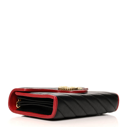 Gucci Vintage Effect Calfskin Matelasse Diagonal Torchon GG Marmont Chain Wallet Black Romantic Cherry 4 of 11