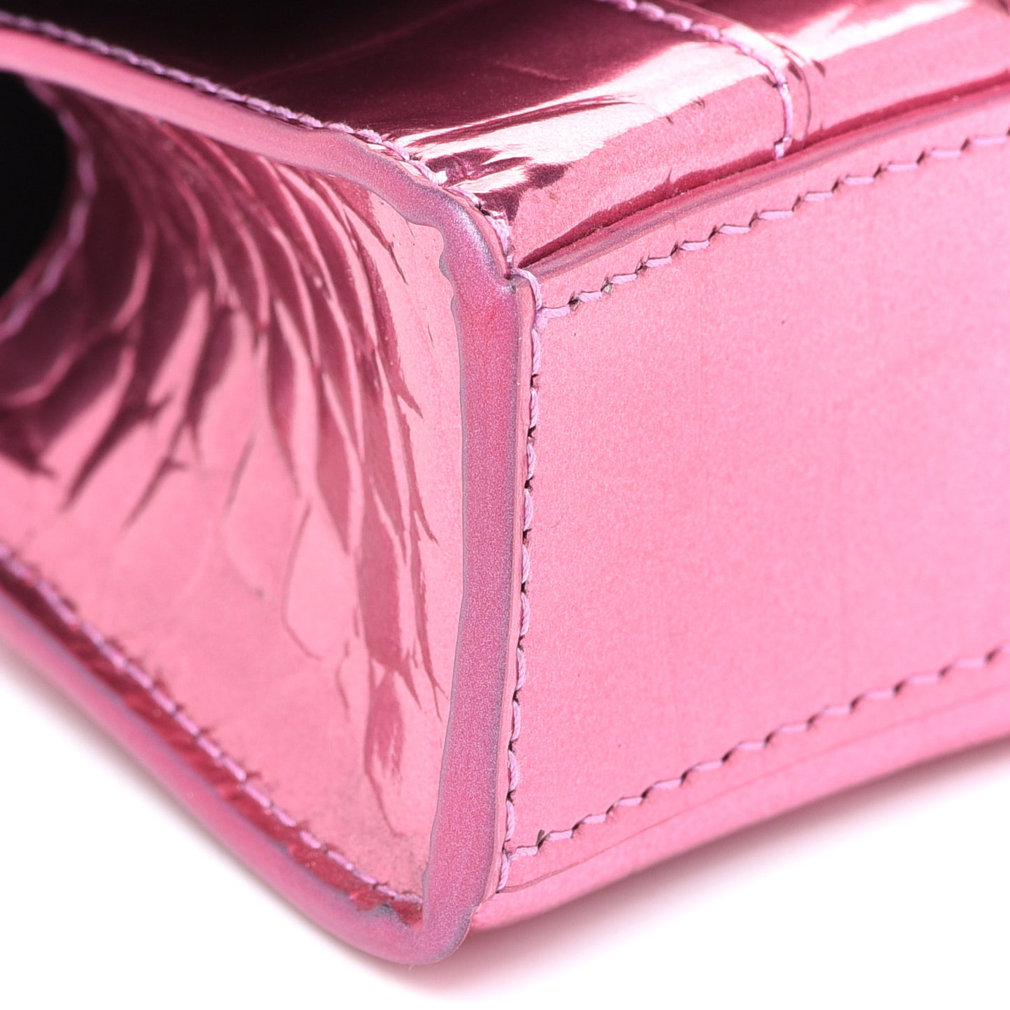 Metallic Calfskin Crocodile Embossed Hourglass Top Handle Bag Mini with Chain Pink