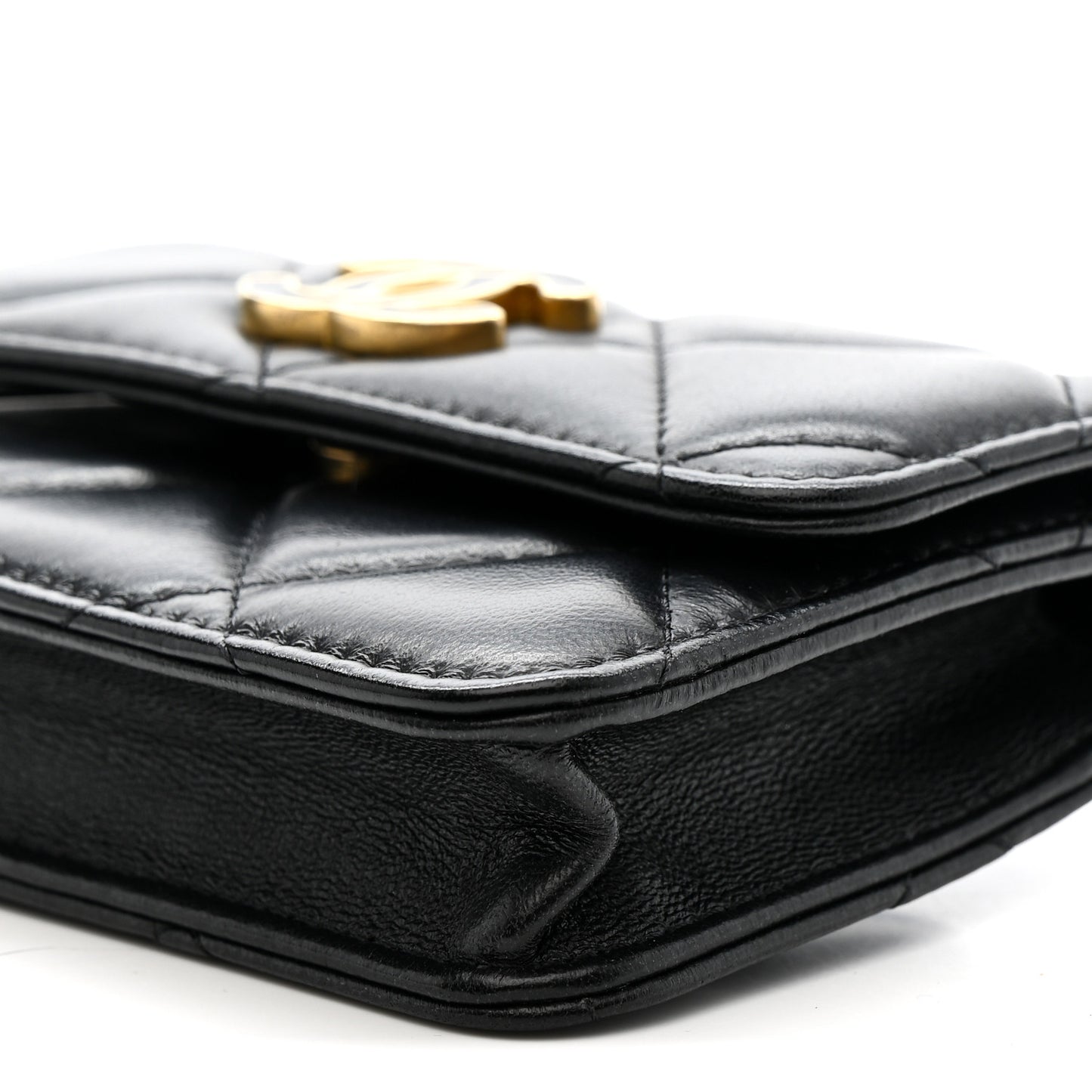 Lambskin Enamel Quilted Pending CC Flap Belt Bag Black
