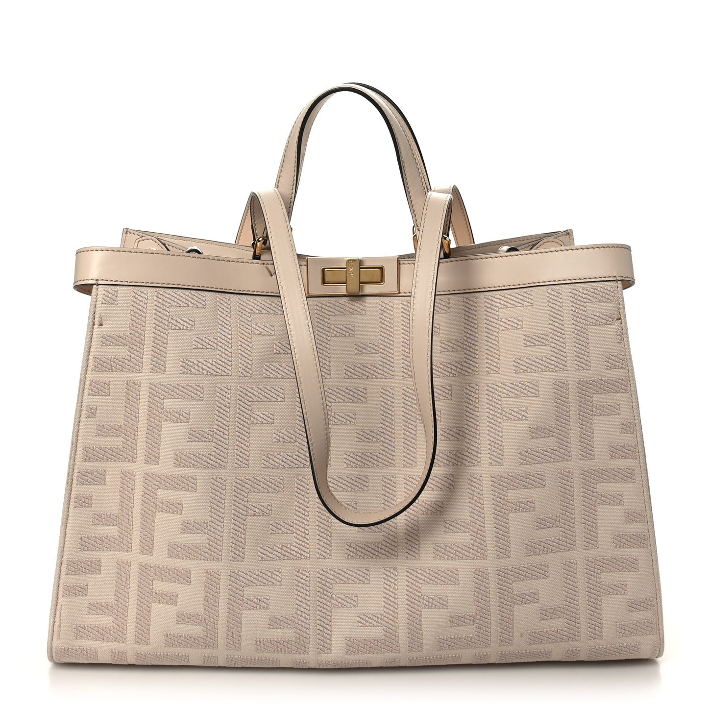 Canvas Vitello King FF Embroidered Medium Peekaboo X-Tote Poudre