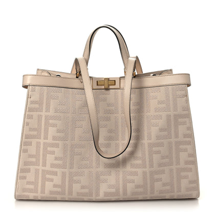 Fendi Canvas Vitello King FF Embroidered Medium Peekaboo X-Tote Poudre 1 of 9