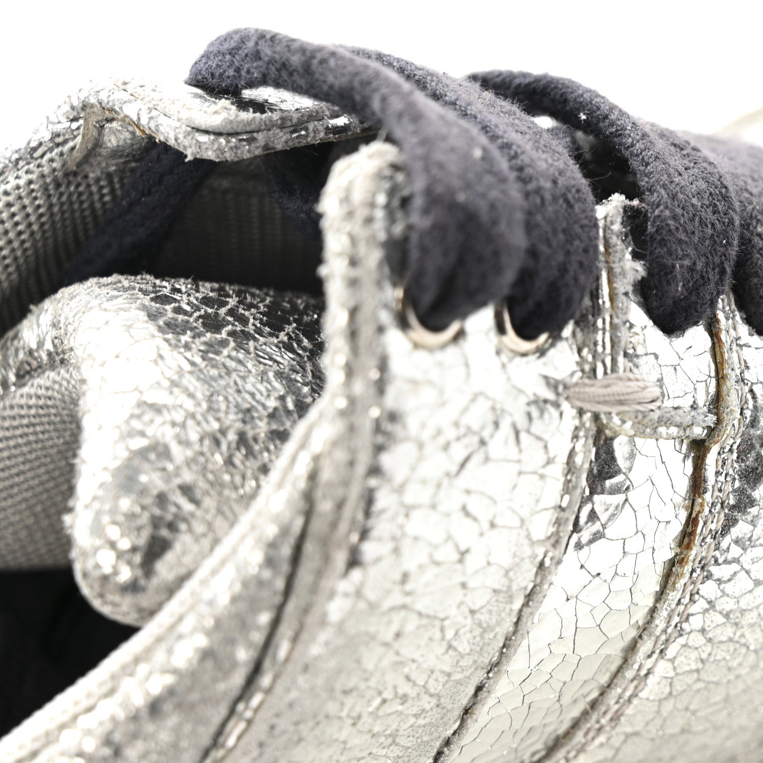 Chanel Metallic Crackled Calfskin CC Sneakers 36 Silver Black Navy 11 of 14
