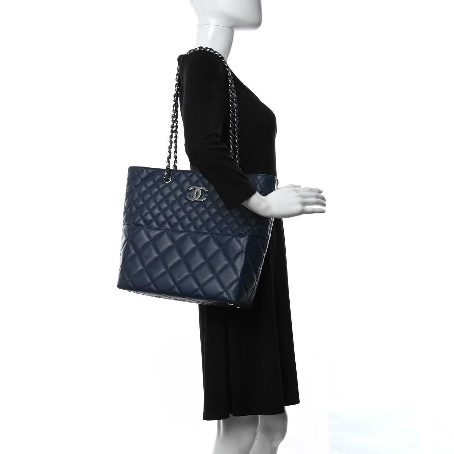 Chanel Calfskin Quilted In The Business North South Tote Blue 2 of 12
