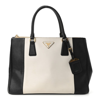 Prada Saffiano Lux Colorblock Medium Galleria Double Zip Tote Black Talco 1 of 11