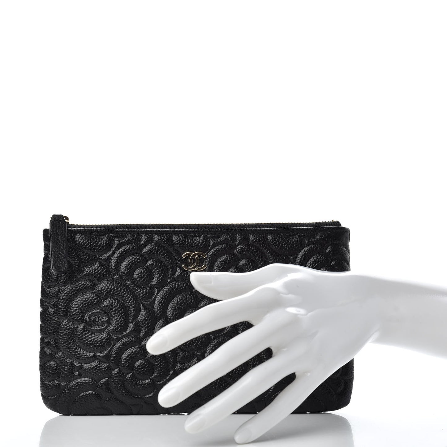 Caviar Camellia Embossed Cosmetic Pouch Black