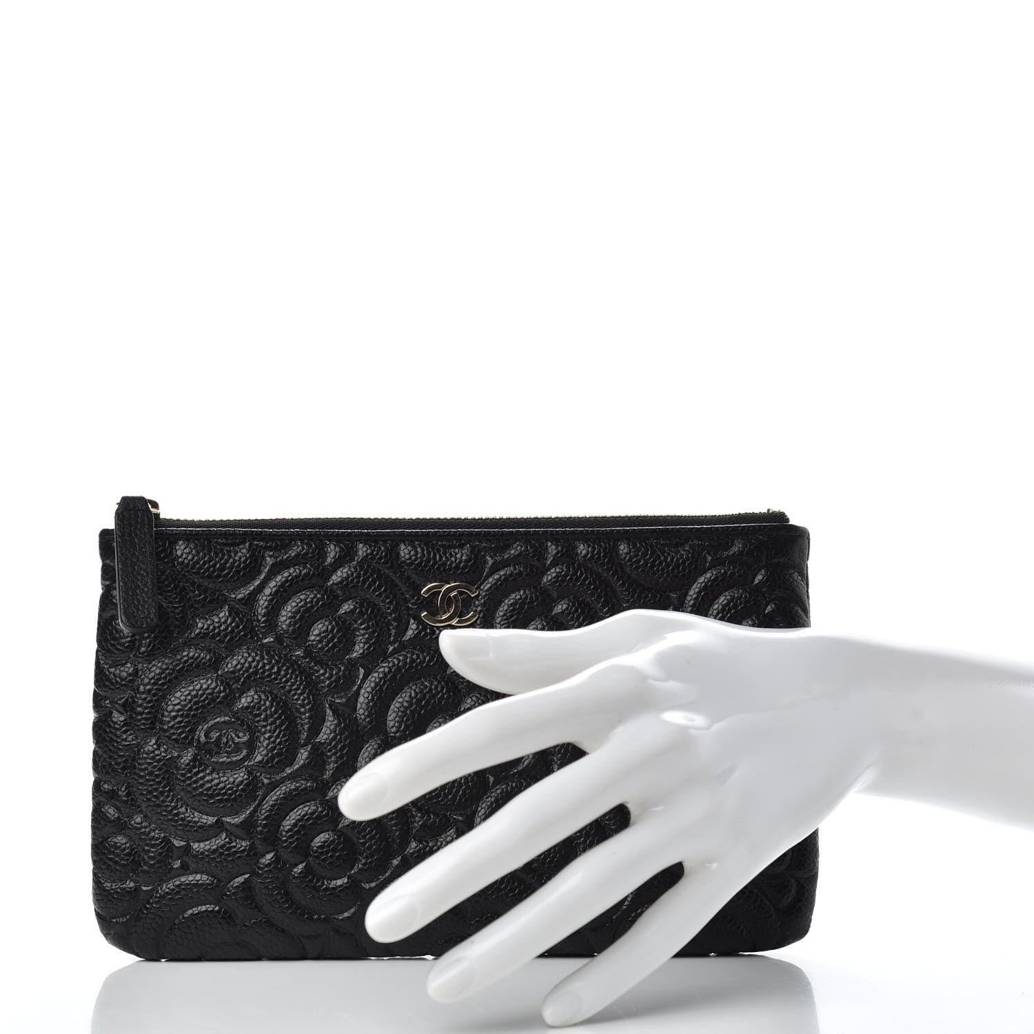Chanel Caviar Camellia Embossed Cosmetic Pouch Black 2 of 8