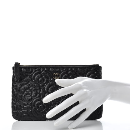 Chanel Caviar Camellia Embossed Cosmetic Pouch Black 2 of 8