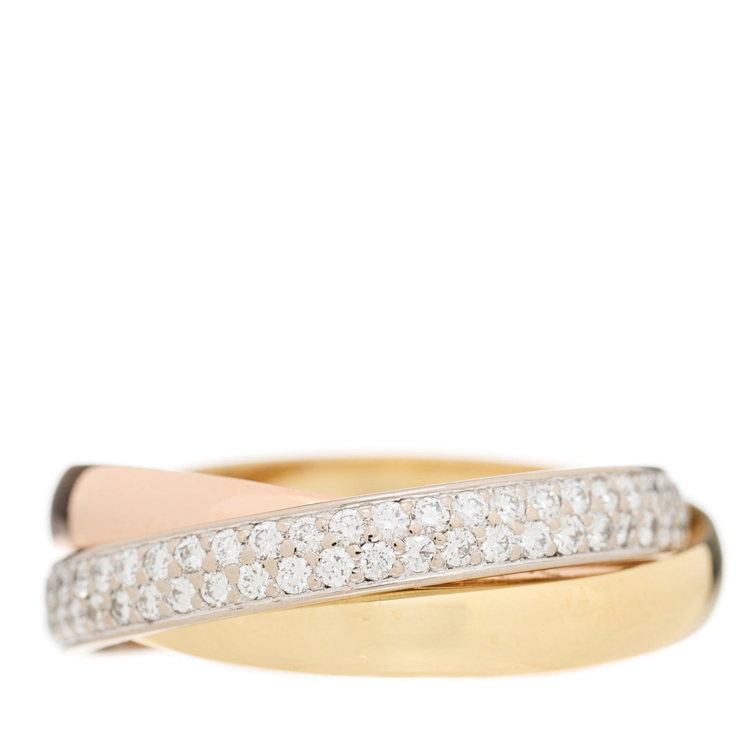 Cartier 18K White Yellow Pink Gold Diamond Small Trinity Paved Ring 49 5 1 of 4