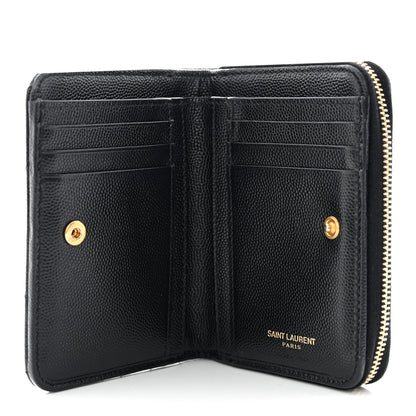 Saint Laurent Grain De Poudre Matelasse Chevron Monogram Compact Zip Around Wallet Black 5 of 11