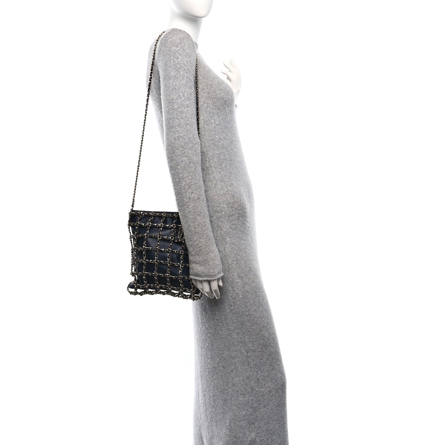 Lambskin Shopping Chain Tote Navy