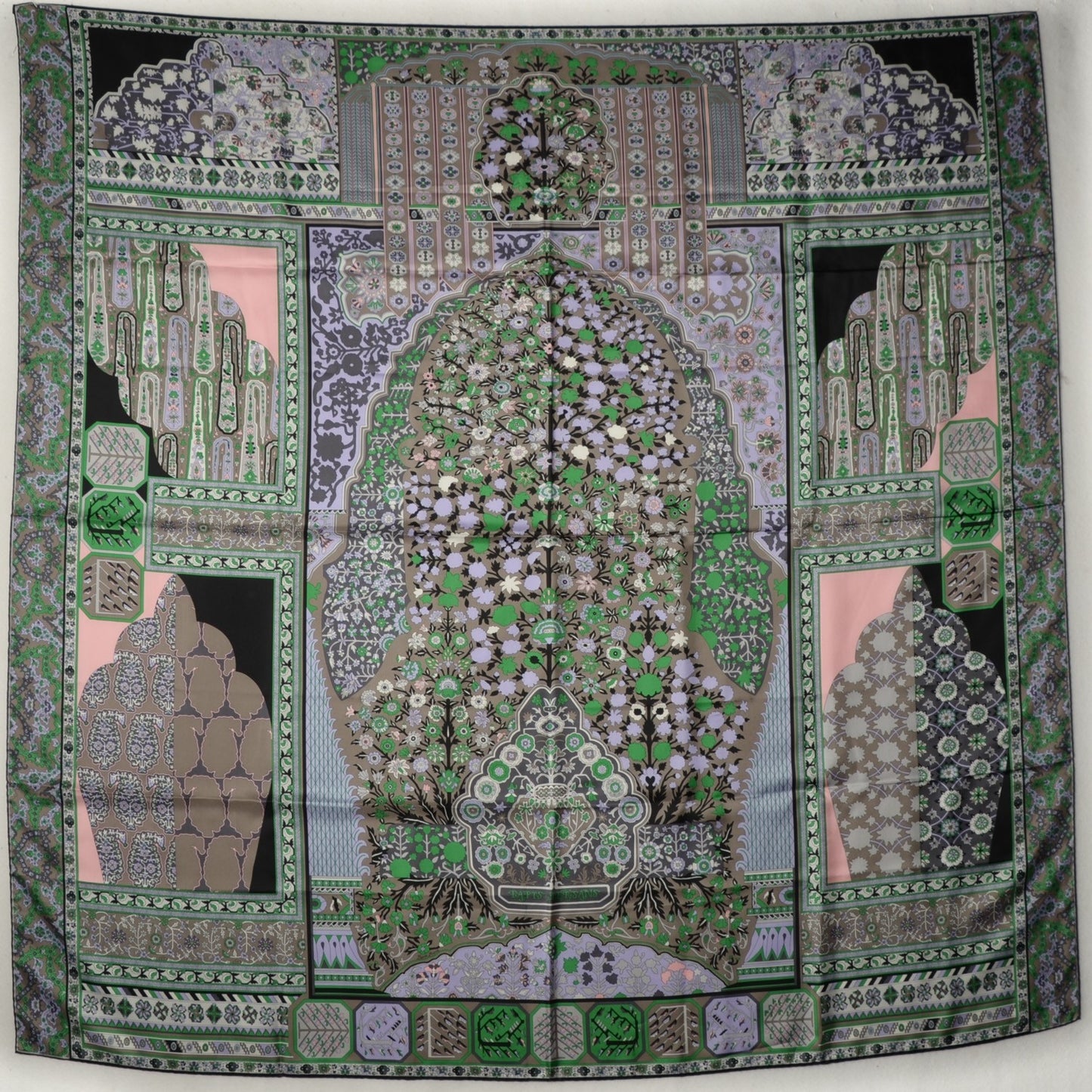 Silk Twill Tapis Persans Scarf 140 Lilac Anthracite Vert