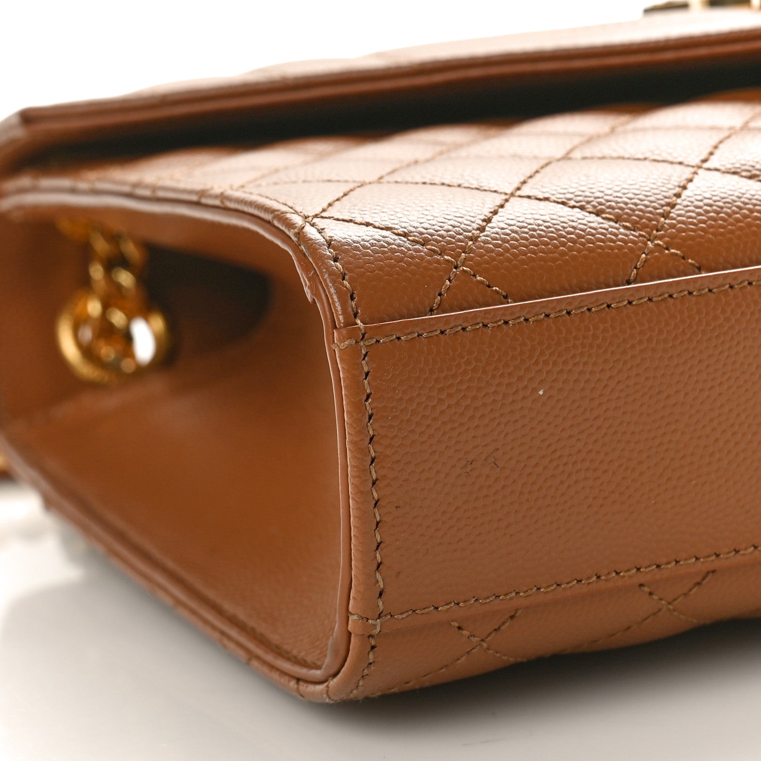 Saint Laurent Grain De Poudre Textured Mixed Matelasse Medium Triquilt Monogram Satchel Dark Latte 9 of 10