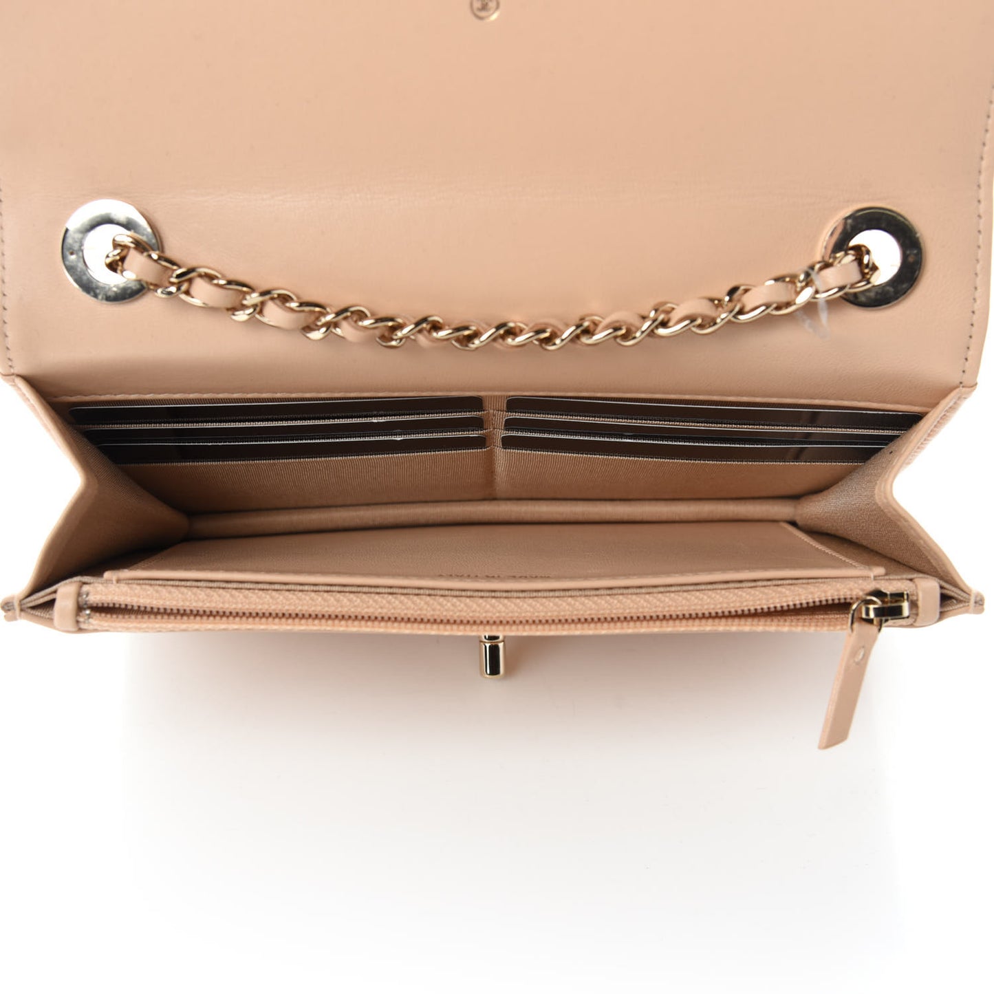 Lambskin Quilted Trendy CC Wallet On Chain WOC Beige