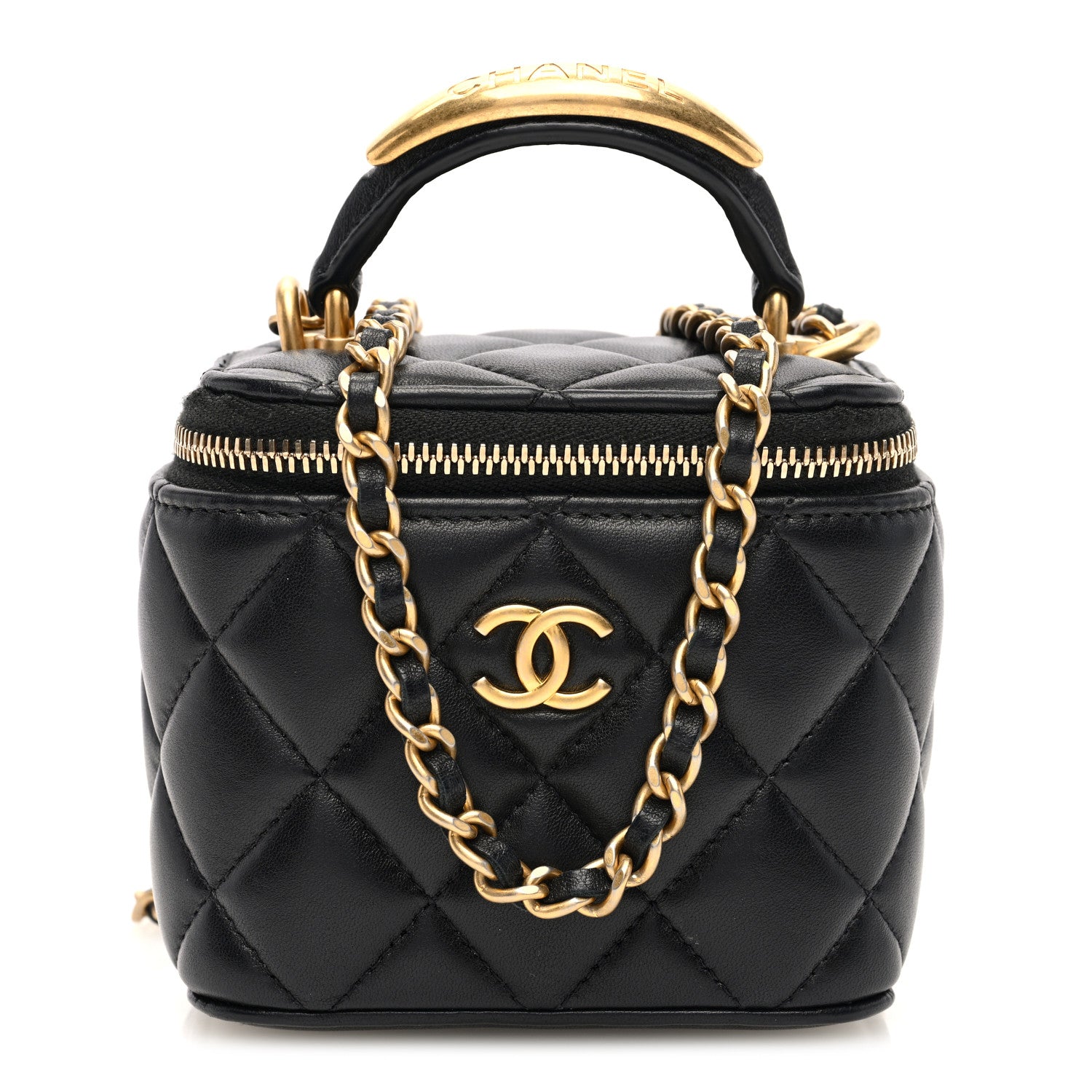 Chanel Lambskin Quilted Metal Mini Top Handle Vanity Case With Chain Black 1 of 10