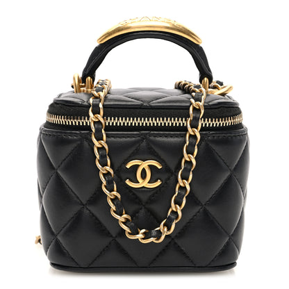 Chanel Lambskin Quilted Metal Mini Top Handle Vanity Case With Chain Black 1 of 10