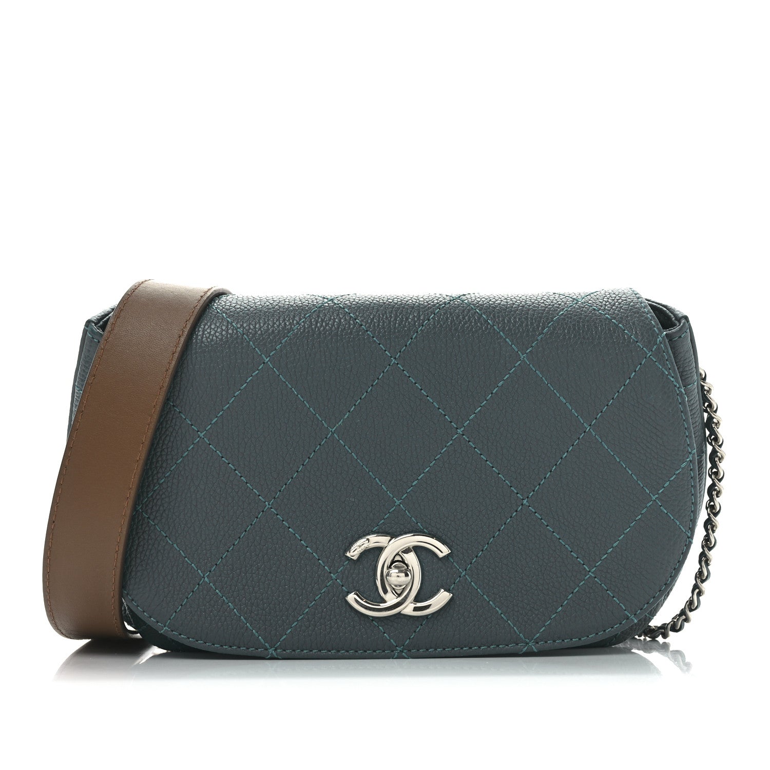 Chanel Grained Calfskin Stitched Small Messenger Flap Bag Teal 1 of 10