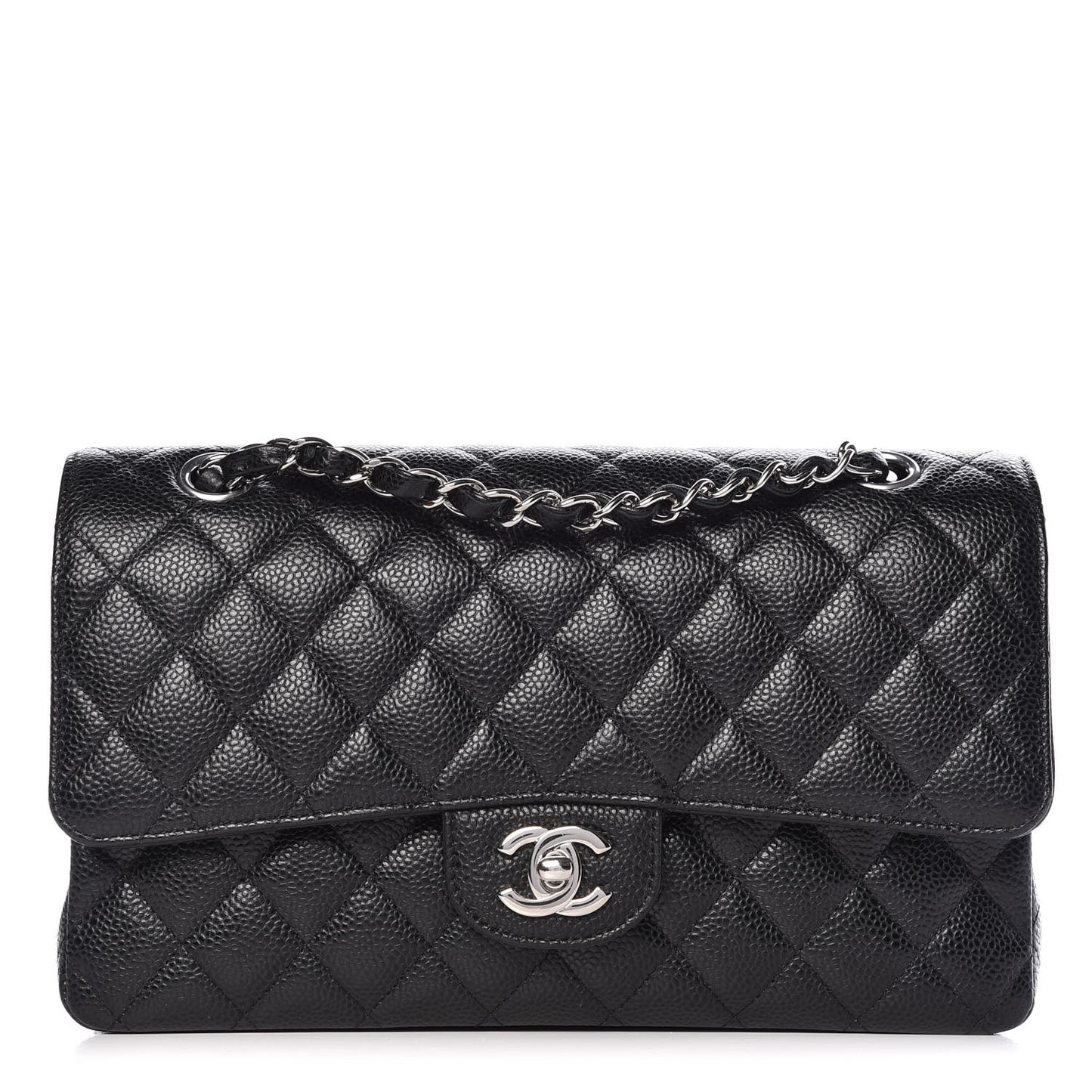 Caviar Quilted Medium Double Flap Black