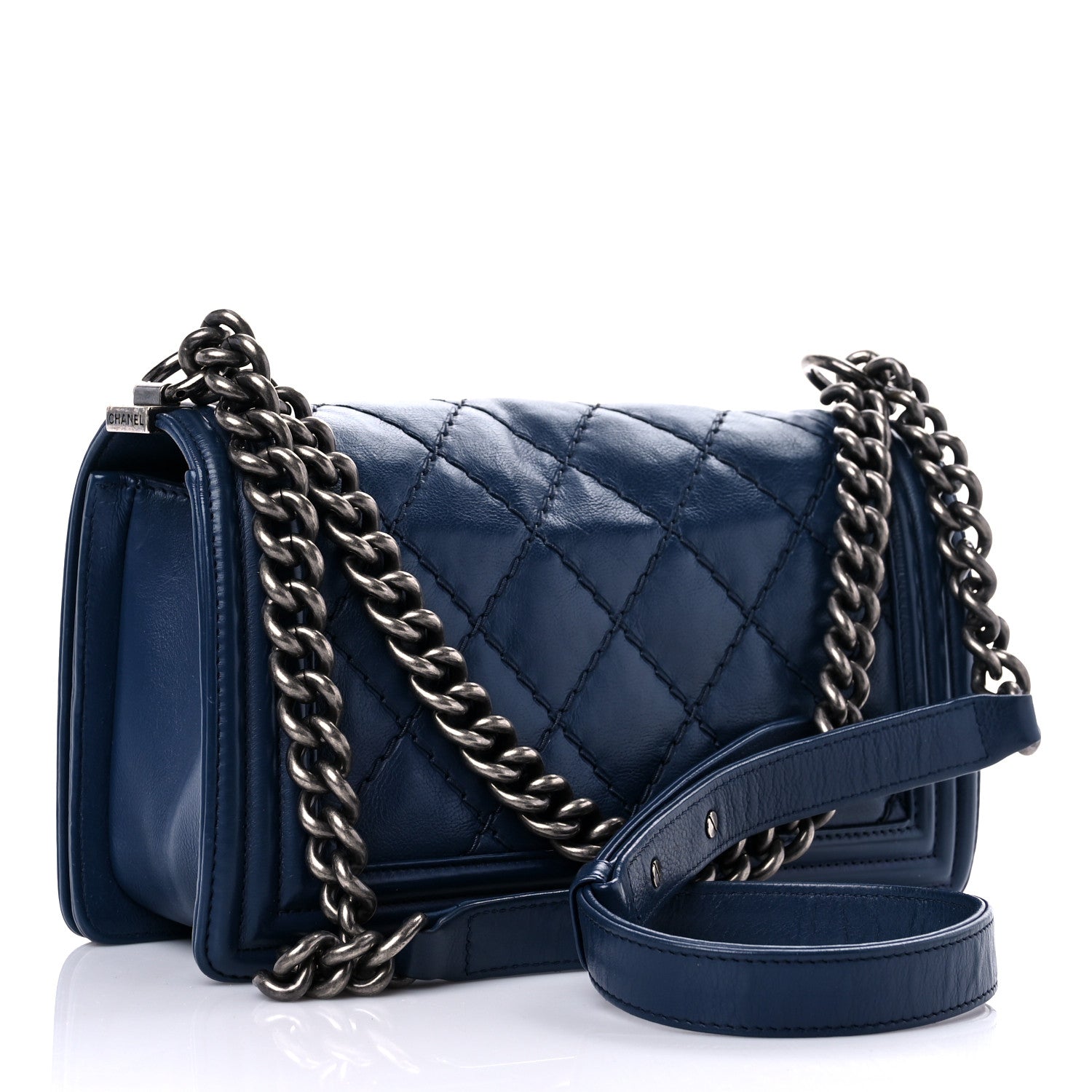 Chanel Calfskin Double Stitch Medium Boy Flap Navy Blue 3 of 16