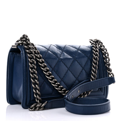 Chanel Calfskin Double Stitch Medium Boy Flap Navy Blue 3 of 16