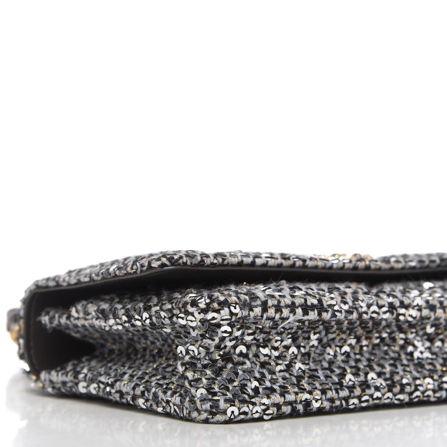 Sequin Quilted Chanel 19 Wallet On Chain WOC Silver