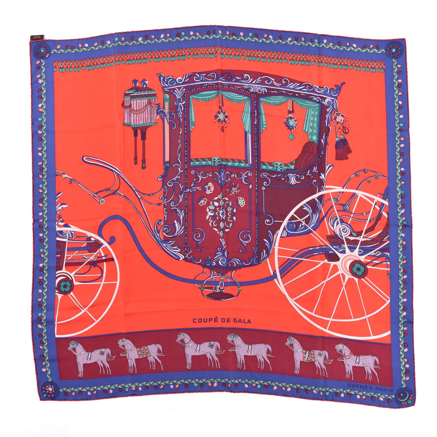 Hermes Silk Wash Coupe De Gala Scarf Rouge Bordeaux Indigo 1 of 3
