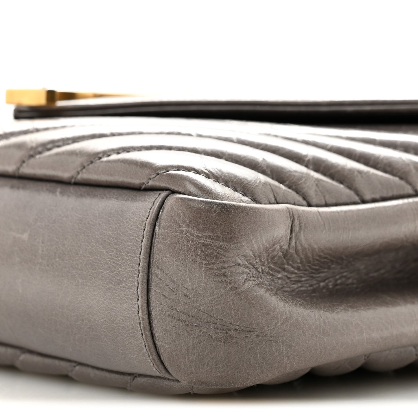 Waxed Calfskin Matelasse Chevron Medium Monogram College Bag Fog Gray