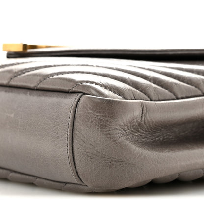 Saint Laurent Waxed Calfskin Matelasse Chevron Medium Monogram College Bag Fog Gray 10 of 14