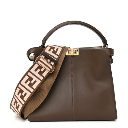 Fendi Vitello Seta Glazed Fabric FF 1974 Medium Peekaboo X-Lite Maya Mogano Panna 1 of 8