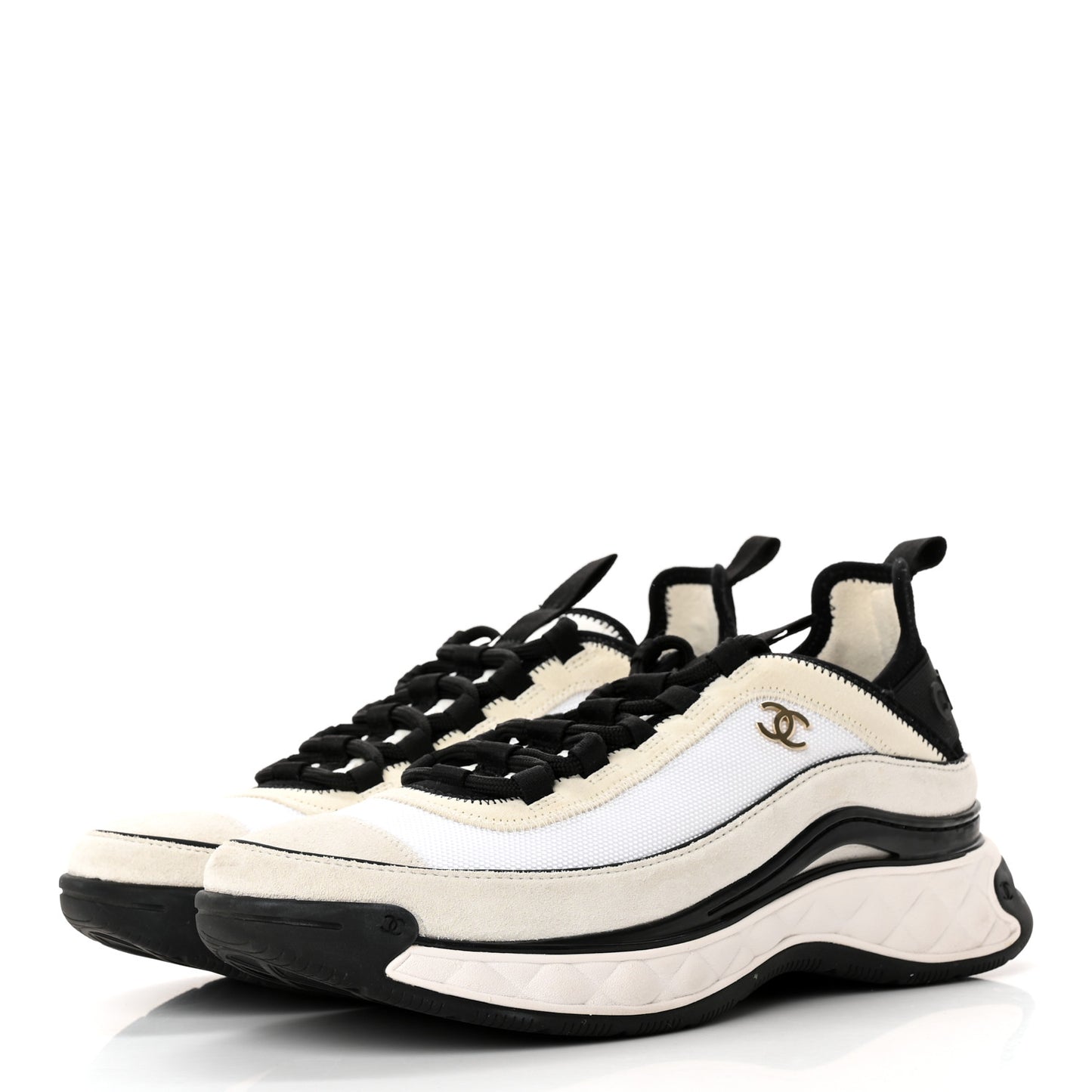 Velvet Calfskin Mixed Fibers CC Sneakers 40 White Black