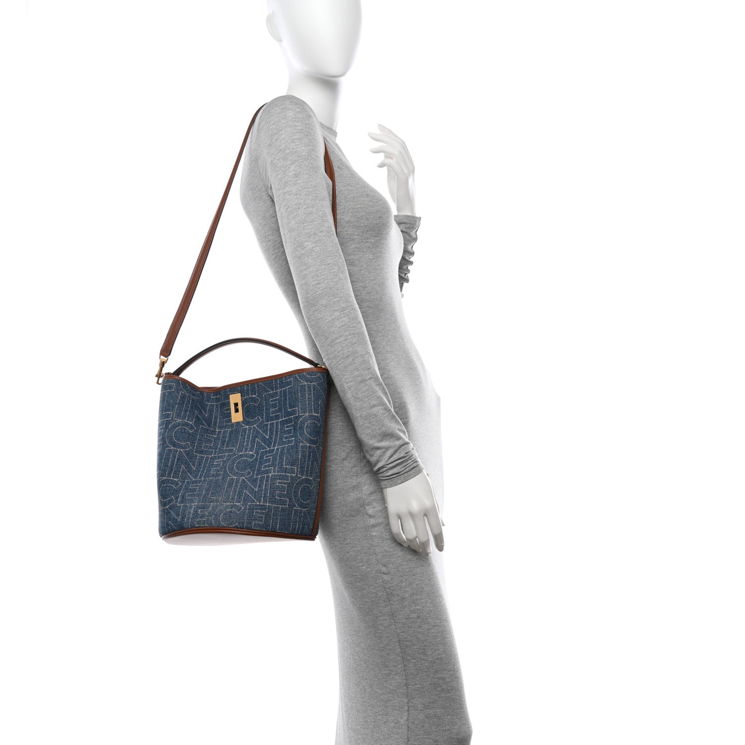 Celine Denim Calfskin Logo Bucket 16 Bag Blue 2 of 12