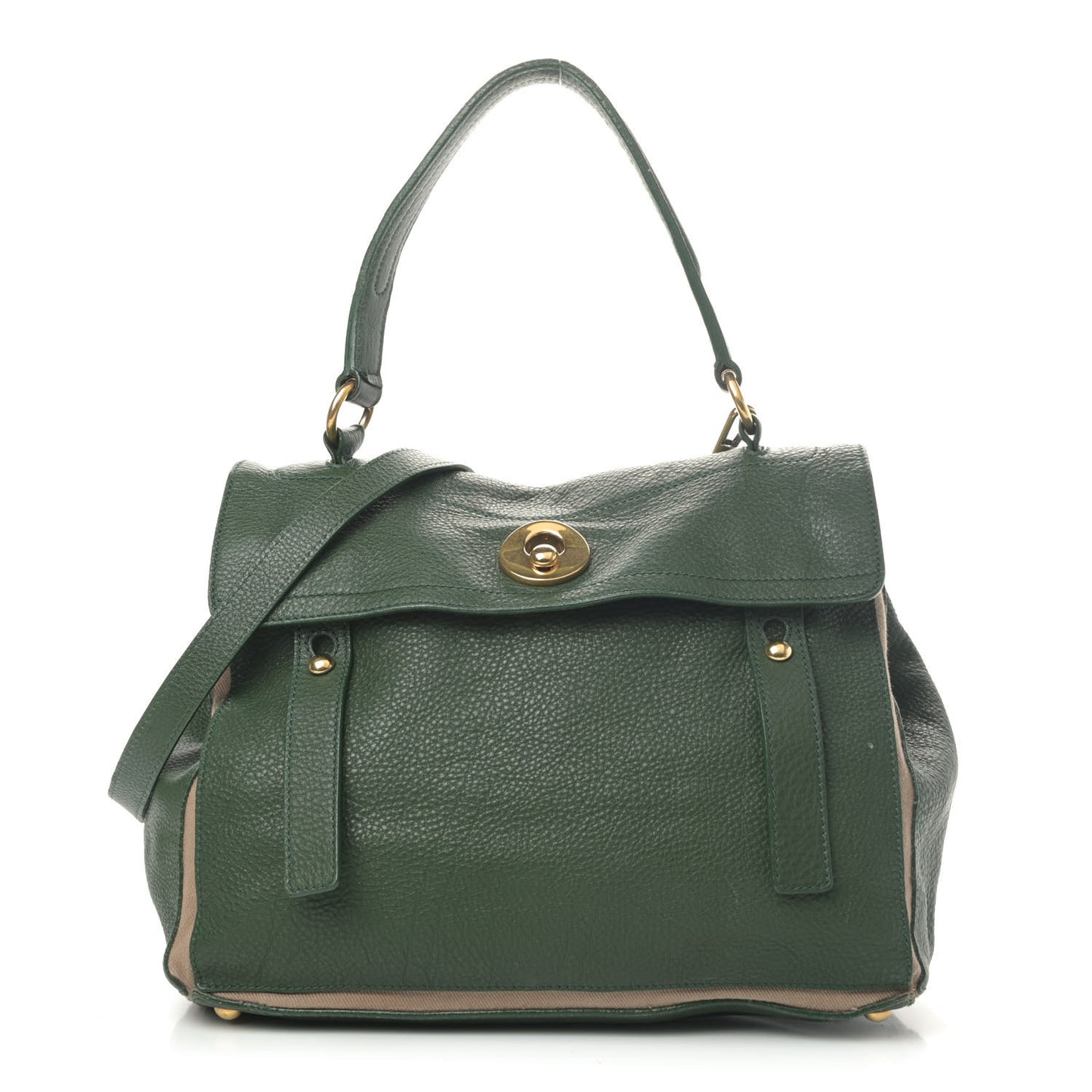 Calfskin Canvas Medium Muse Two Green Beige