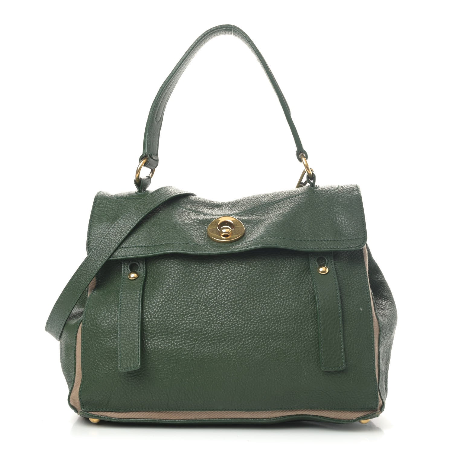 Saint Laurent Calfskin Canvas Medium Muse Two Green Beige 1 of 5