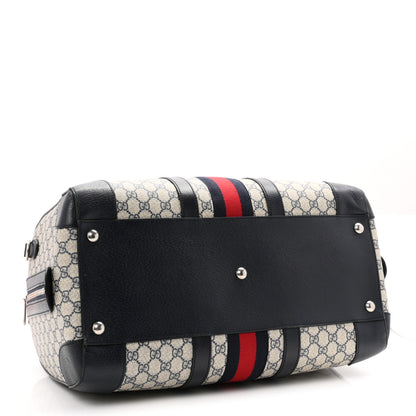 Gucci GG Supreme Monogram Textured Dollar Calfskin Web Medium Savoy Duffle Bag Beige Blue 3 of 10